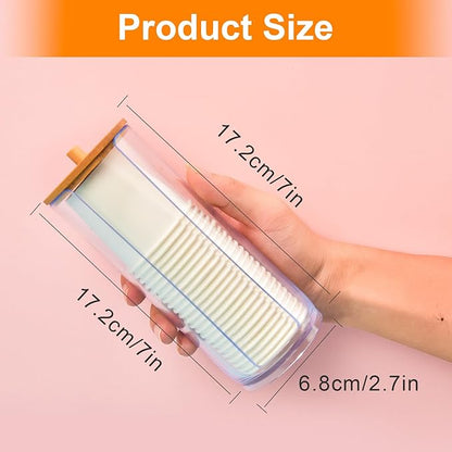 2 Pcs Cotton Round Holder, Cotton Pad Holder with Bamboo Lids, Makeup Storage Cotton Pad Dispenser Bathroom Canisters Bamboo Bathroom Storage Jars Storage Containers Clear Plastic