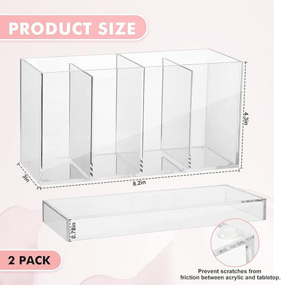 2 Pack 4 Compartment Acrylic Makeup Organizer with Lid Lash Cart Organizer for Lash Techs Bathroom Storage with 4 Tray Eyelash Mascara Brushes Supplies Brush Holder for Cosmetics or Office Supplies