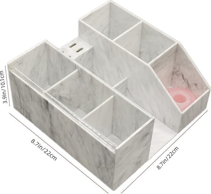 Eyelash Beauty Organizer, Acrylic Eyelash Grafting Tool Storage Beauty Tool W/Tweezers Holder Display Boxes for Home Eyelash Salon (Marble White)