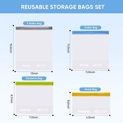 Lerine 10 Pack Stand-Up Reusable Snack Bags, Dishwasher Safe Leakproof Reusable Freezer Bags, BPA Free Food Storage Bags for Snacks, Meal Prep, Home Organization (Yellow, 10Snack)
