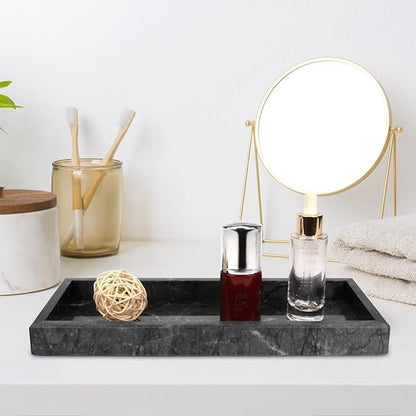 Marble Bathroom Vanity Tray, Natural Luxury Vanity Home Kitchen Bathroom Table Tray, Stone Decorative Countertop Dresser Trays for Key Coffee Perfume Jewelry Makeup (Black, 12"x 5" x1.2")