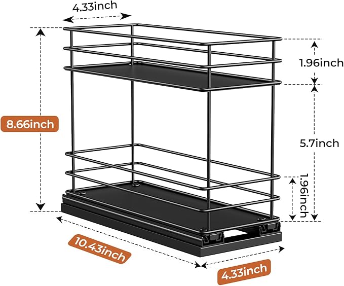 Mystozer Pull Out Spice Rack Organizer for Cabinet, Slide Out Spice Racks, Easy to Install, 4.33" Wx10.43 Dx8.66 H, 1 Drawer 2 Tiers(Black)