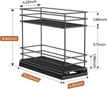 Mystozer Pull Out Spice Rack Organizer for Cabinet, Slide Out Spice Racks, Easy to Install, 4.33" Wx10.43 Dx8.66 H, 1 Drawer 2 Tiers(Black)