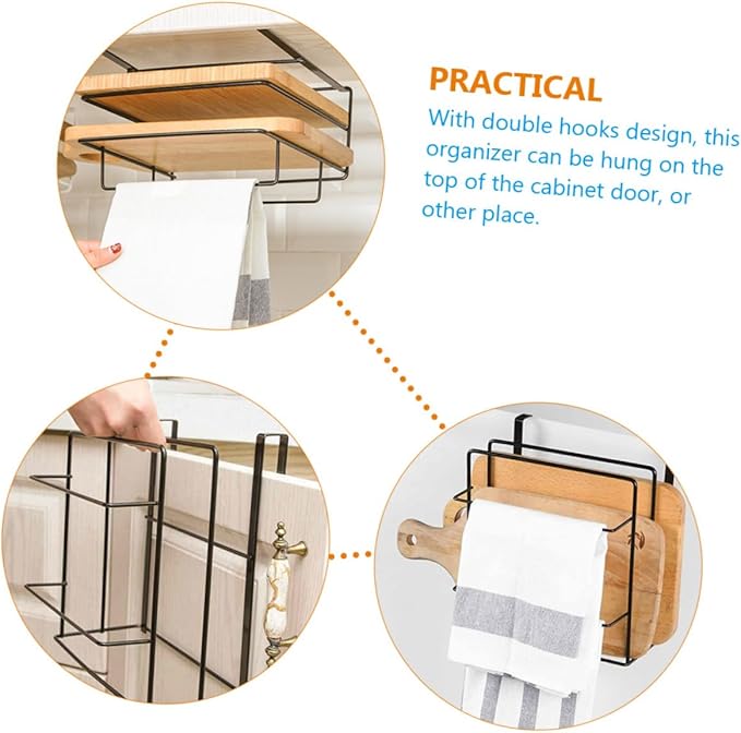 2Pcs Cabinet Organizer Set Over Door Storage Rack with Double Hooks for Towel and Cutting Board Stylish and Space Saving for Spaces for Kitchen Organization