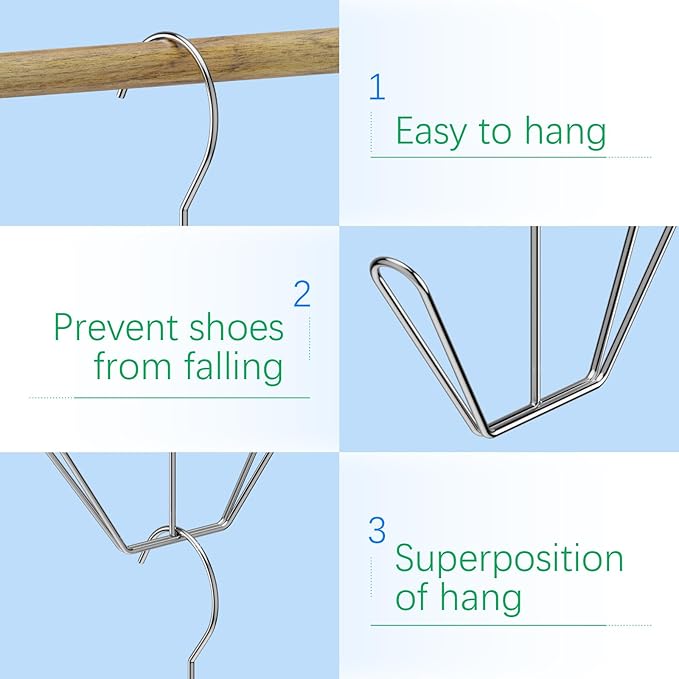 6 Pcs Shoes Hanger Drying Rack Stainless Steel Shoes Display Hook Space Saving Shoes Holder Organizer Closet Drying Shelf for Hanging Boots Slippers Sneakers