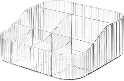 DASITON Large Capacity Makeup Brush Holder,8 Slot Makeup Brush Cup,Vintage striped Make Up Brush Holder,for Vanity Decor,Bathroom Countertops,Desk Storage Container,Cosmetic Display cases(Clear-XL)