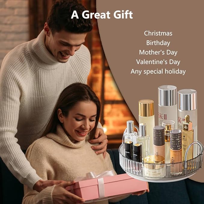 Rotating Makeup Organizer for Vanity, Spinning Cosmetics Storage for Bathroom Countertop, Skincare Holder Rack for Facial Cream, Perfume, Lotion, Lipstick (1 Tier, Smoky Grey)