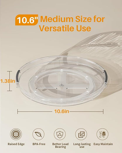 LAMU 2 Pack 10.6in Lazy Susan Organizer Turntable for Cabinet, Clear Lazy Susan for Refrigerator Rotating Organizer for Fridge, Kitchen, Pantry, Countertop, Bathroom, Medicine Cabinet Organizer