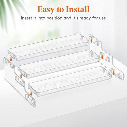 Lifewit Plastic 2 Pack 3-Tier Spice Rack, Clear Spice Organization for Cabinet, Counter, Organizer Shelf for Condiment, Seasoning, Syrup, Liquor, Medicine and Perfume for Kitchen, Pantry, Bar, Bath