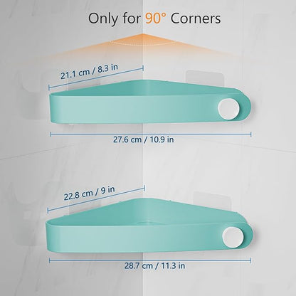 Sotfamily Plastic Shower Caddy Corner (For 90° Only), 2 Pack Adhesive Corner Shower Shelves for Bathroom Organizers and Storage, Turquoise