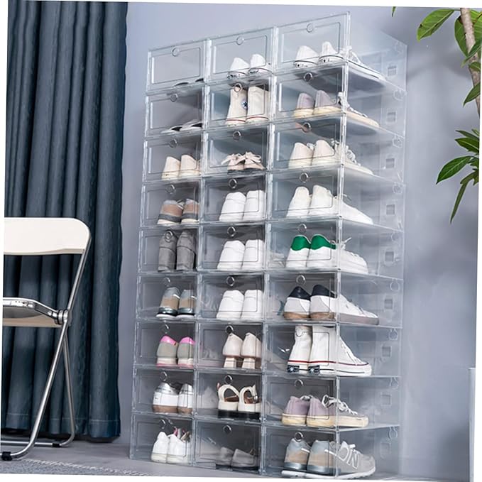 6pcs Shoe Storage Box Plastic Shoe Boxes Lids Organizer for Closet Bins for Stackable Storage