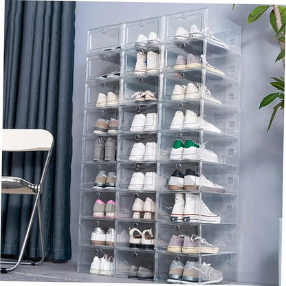 6pcs Shoe Storage Box Plastic Shoe Boxes Lids Organizer for Closet Bins for Stackable Storage