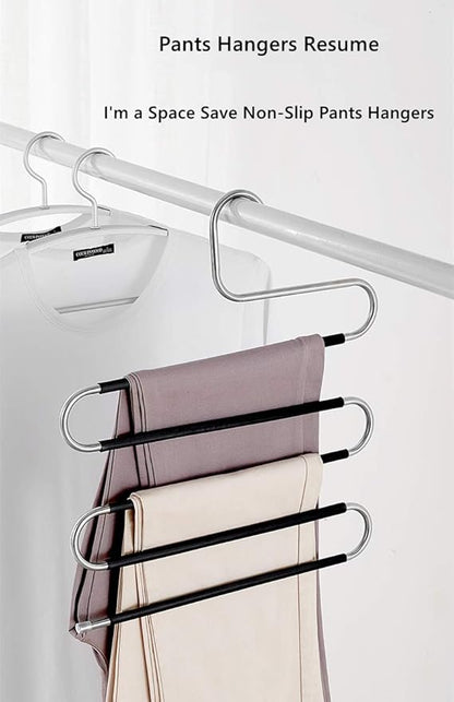 devesanter Hangers Space Save Non-Slip 6 Pack S-Shape Clothes Hangers Stainless Steel Closet Storage Organizer for Pants Jeans Scarf Trousers Hanging Black