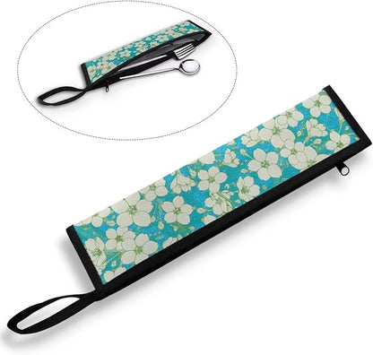 COEQINE White Floral Travel Silverware Chopsticks Carrying Bag Storage Case Storage Leafproof Travel Frok Spoon Knife Case for Work Picnic Travel