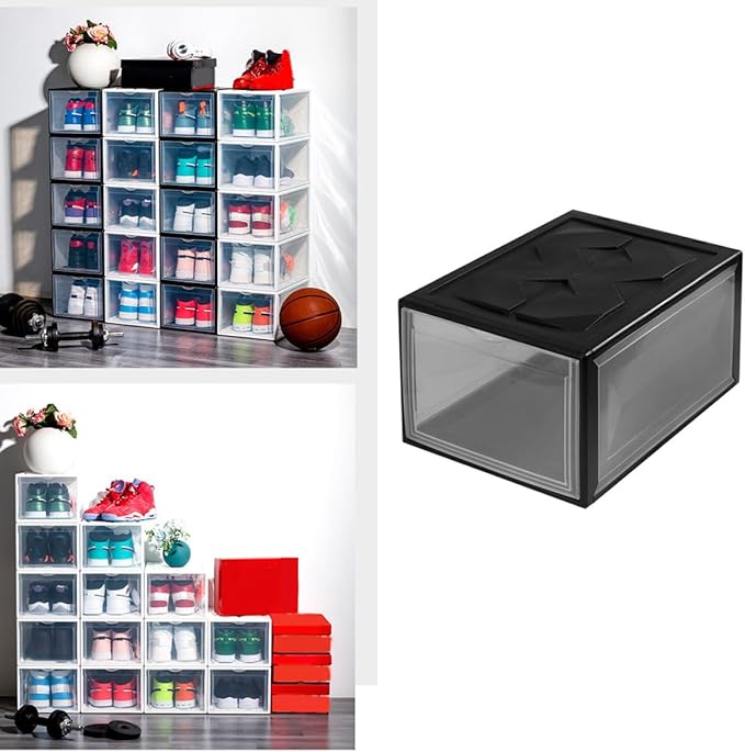 Gadpiparty Basketball Shoes Storage Box 36x26x20cm Plastic Shoes Container Black Stackable for Home Closet
