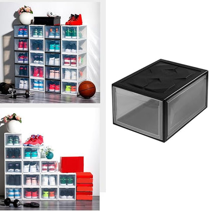 Gadpiparty Basketball Shoes Storage Box 36x26x20cm Plastic Shoes Container Black Stackable for Home Closet