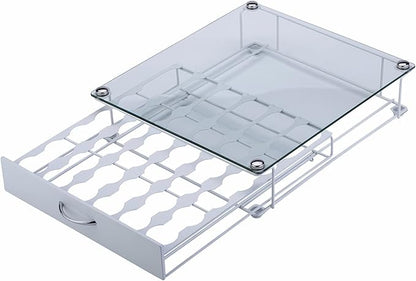 K Cup Pod Holde Glass Top Drawer,Coffee Pod Holder Capsule Display Storage compatibility 42 k-cup(white)