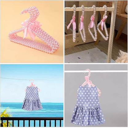 Beavorty Pearl Pet Clothes Hanger Small Dog Coat Rack with Decorative Bow Lightweight Plastic Hangers for Pet Garment Storage 7.87X6.29X0.39In Set of 2