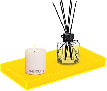 ROYALITA Acrylic Tray Bathroom Tray for Countertop, Guest Towel Holder Tray for Napkin Perfume Jewelry Makeup, Vanity Trays for Soap Dispenser, Aromatherapy, Cup & Candle, Yellow