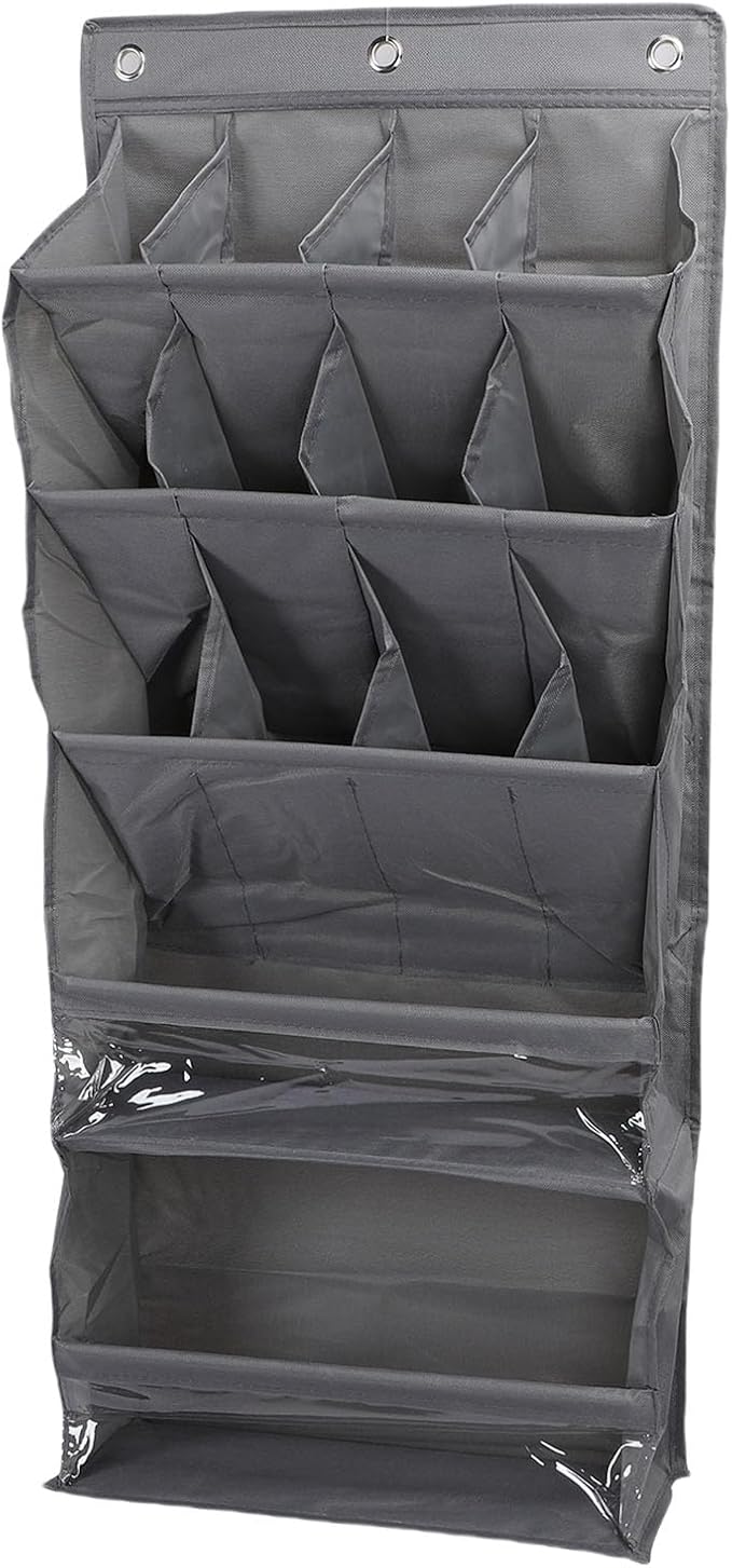 Over the Door Shoe Bag Space Saving Hanging Storage Organizer with Pockets for Closet, Bathroom, Dorm, RV, Apartment (Grey)