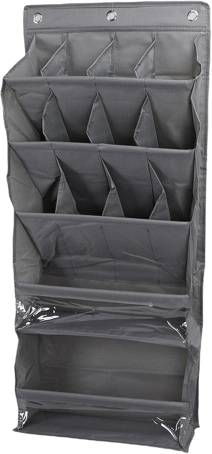 Shoe Organizer, Over The Door Shoe Bag, Reusable Breathable Large Mesh Bag, Large Hanging Shoe Rack with Reinforced Hooks for Closets, Bathrooms, Dorm Rooms, Entryways (Gray)