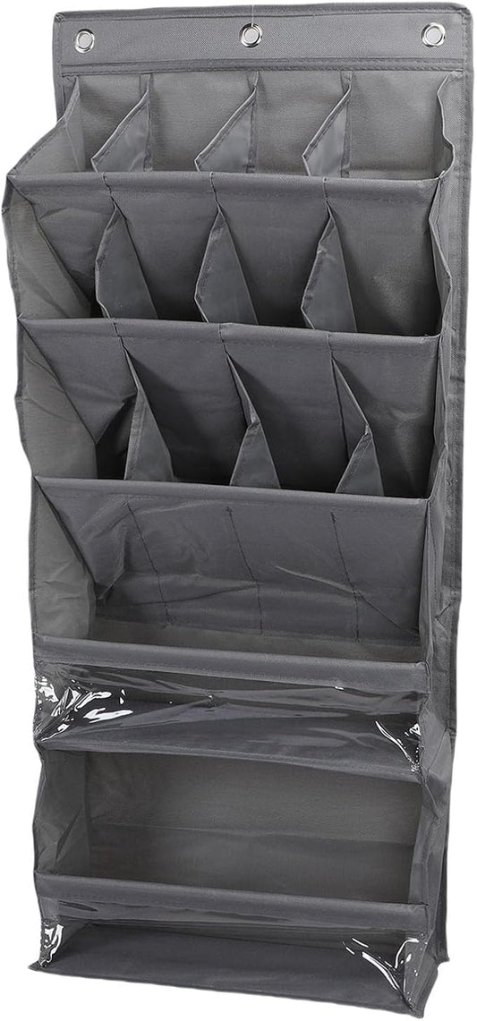 Shoe Organizer, Over The Door Shoe Bag, Reusable Breathable Large Mesh Bag, Large Hanging Shoe Rack with Reinforced Hooks for Closets, Bathrooms, Dorm Rooms, Entryways (Gray)