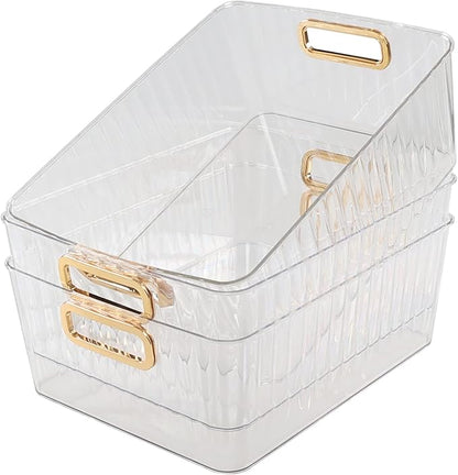 Bringer Clear Plastic Storage Bin, 4-Pack Multi-use Prganizer Bins