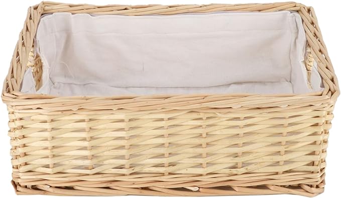 YAHUAN Rectangular Wicker Storage Basket Woven Rattan Basket with Handle, Baskets for Organizing, Bedroom,Living room,Pantry (Wicker with lining)