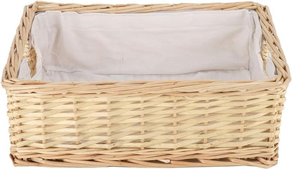 YAHUAN Rectangular Wicker Storage Basket Woven Rattan Basket with Handle, Baskets for Organizing, Bedroom,Living room,Pantry (Wicker with lining)