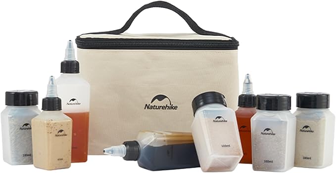 windhike Naturehike PP 6/8 Pcs-Set Travel Spice Containers, Camping Spice Kit with Separable Storage Bag, Portable Anti-leakage Design Spice Condiment Dispenser for Picnic BBQ Backpacking Hiking (8)
