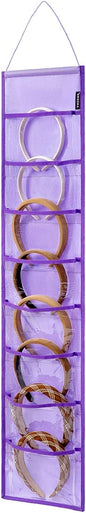 Wall Hanging Headband Organizer Ribbon Hair Hoops Storage Hairbands Hair Accessory Holder with Clear Pockets (PURPLE-8 POCKETS)
