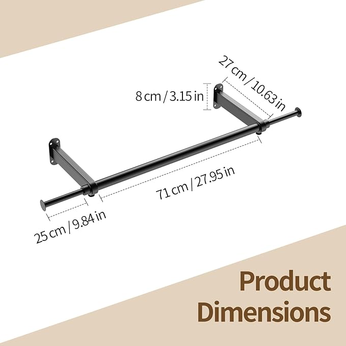 Luxspire Wall Mounted Clothes Rack, Industrial Pipe Clothing Rack, 28" Heavy Duty Extendable Iron Garment Bar, Multi-Purpose Hanging Rods for Clothes Bedroom, Laundry Room, Closet 1 Pack, Black