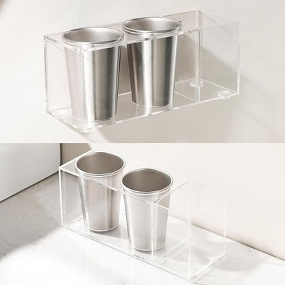 Hair Tool Organizer, Acrylic Hot Tools Organizer with 2 Stainless Steel Cups, Hair Tool Holder Wall Mount & Countertop for Dryer, Curling Iron & Brushes for Bathroom Vanity CHOCHOYAH