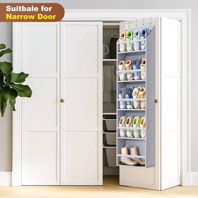 KEETDY 20 Pairs Over The Door Shoe Organizer for Closet Large Clear Pockets Hanging Shoe Rack for Door Hanger Boot Holder Storage for Men Sneakers, Grey