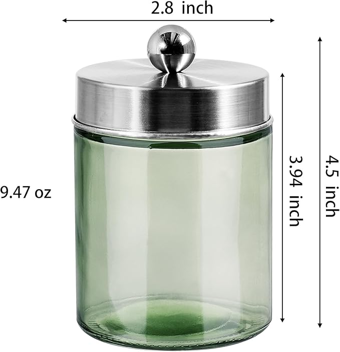 3 Pack Apothecary Jar Canisters Bathroom Vanity Organizer - Qtip Holder Storage Organizer Set Countertop Canister with Stainless Steel Lids &Cute Stickers for Qtips,Cotton Swabs,Makeup Sponges,Floss