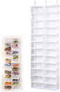 Over The Door Sweatshirt Organizer, Hoodie Organizer For Closet, 26-Pocket Hanging Clear Door Shoe Organizers, Portable Hoodie Storage Organizers - Large 63" x 22" Foldable (White)