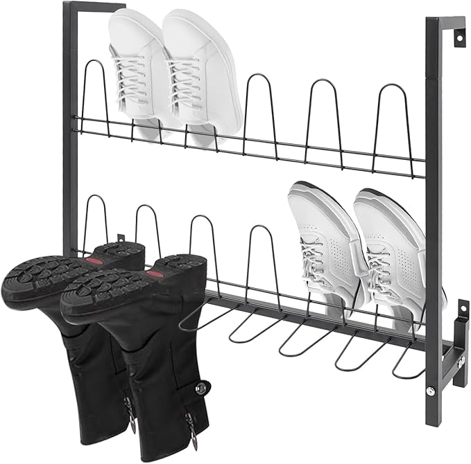 Gdrasuya10 Metal Wall Mounted Shoe Rack, 3-Tier Premium Black Metal Hanging Wall Shoe Organizer for Closet & Entryway, Door Shoe Storage Hanger Shoe Holder, Holds 9 Pairs