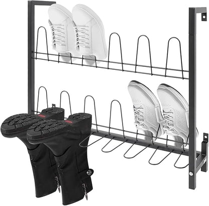 Gdrasuya10 Metal Wall Mounted Shoe Rack, 3-Tier Premium Black Metal Hanging Wall Shoe Organizer for Closet & Entryway, Door Shoe Storage Hanger Shoe Holder, Holds 9 Pairs