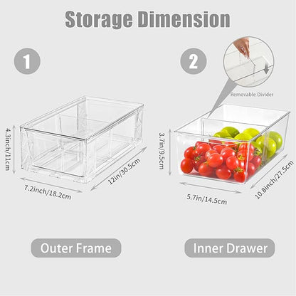 Clemate 4Pack Clear Stackable Kitchen Storage Organizer,Pantry Organizers and Storage,Foods Organizer Bins with Handles, Easily Assemble for Bathroom, Kitchen, Refrigerator, Pantry, Cabinet, Closet