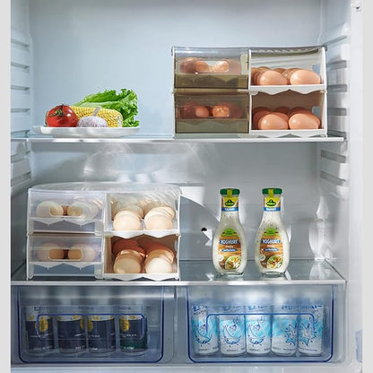Stackable, Clear Plastic Egg Container with Lid - Rolling Refrigerator Organizer Bins for Eggs