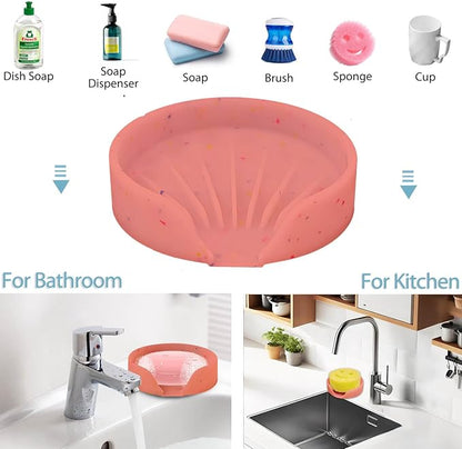 Silicone Bathroom Soap Dishes, Self Draining Waterfall Bar Soap Holder & Saver, Dish Soap Tray, Sponge Holder, 13 Non-Slip Suction Cups Dishwasher Safe for Bathroom Kitchen Shower Sink Organizer Red