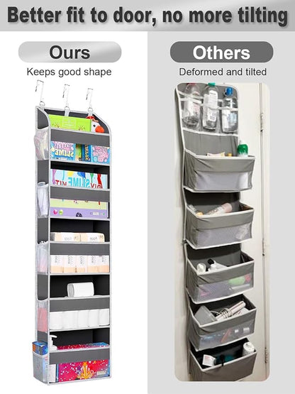 Over the Door Organizer, 5 Shelf Hanging Storage with Large Pockets, 44 lb Load, 15.7x5.5x57.8 Inch, for Bedroom, Bathroom, Pantry, Nursery (Grey)