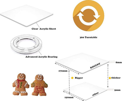 Cookie Turntable, 7" Clear Decorating Turntable With Acrylic Bearing Base and Non-Slip Mat, Helps Icing Cookies Faster & Better (Square)