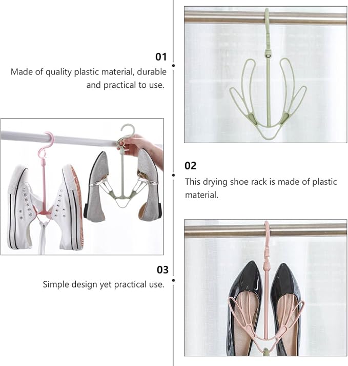 3Pcs Shoe Drying Rack Hooks Plastic Shoes Organizer Hanging Slipper Drying Racks for Home Balcony Storage Random Color Random Color