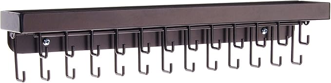 Angelynn's Heavy Duty Wall Mounted Long Necklace Hooks Holder Display Bracelet Organizer with Tray Shelf, Hanging Closet Jewelry Storage Rack, Schelon Rubbed Bronze 14 1/2" x2 1/2"