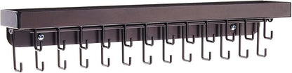 Angelynn's Heavy Duty Wall Mounted Long Necklace Hooks Holder Display Bracelet Organizer with Tray Shelf, Hanging Closet Jewelry Storage Rack, Schelon Rubbed Bronze 14 1/2" x2 1/2"