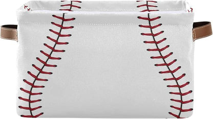 Baseball Red Stitches Basket Decor Storage Bin Basket For Shelf Closet Foldable Fabric Storage Box Cube With Handles Large Kids Toys Clothes Organizer Basket For Nursery Bedroom