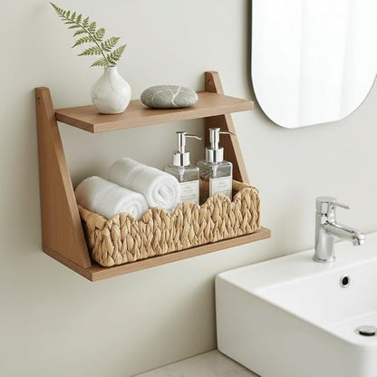 Kriitools Wicker Bathroom Basket Tray Organizer w/Scalloped for Toilet Paper, Small Rattan Decorative Basket for Bathroom Decor, Farmhouse Home Decor, Living Room and more, Natural Water Hyacinth
