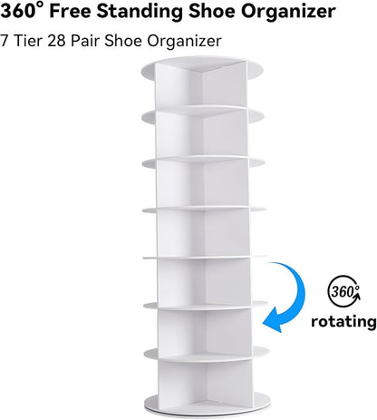 7 Tier Rotating Shoe Rack, Shoe Display with Lazy Susan, Revolving 360 Shoe Tower Storage Round Carousel, Vertical Handbag Rotate Shoes Closet Organization(23.6" W x 63.4" H)