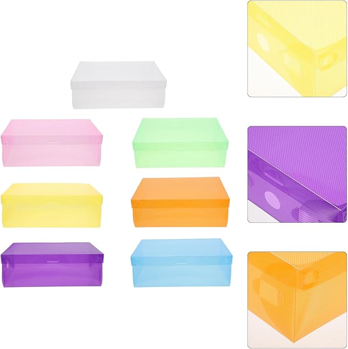 INOOMP 7Pcs Stackable Shoe Storage Boxes Plastic Colorful Shoe Organizer with Thickened Flip Lid for Men Women Home Closet Storage